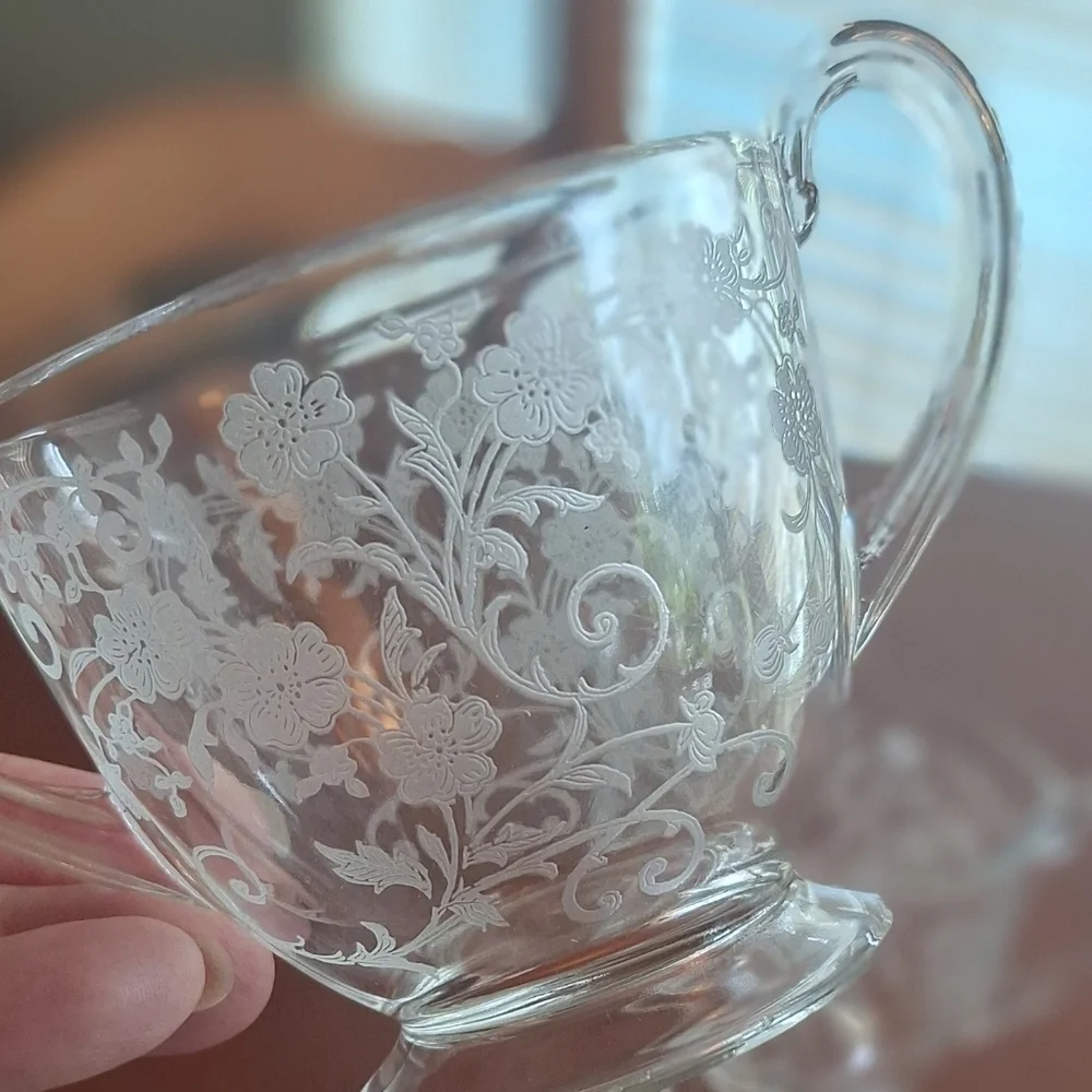 Fostonia ,Buttercup Floral Etched Glass Set